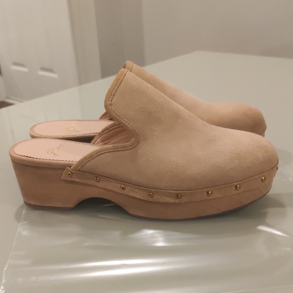 J. Crew Beige Suede Mules with Gold Studs Size 7 - Picture 2 of 11